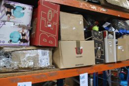 A large quantity of sports equipment and related items.