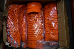 A quantity of as new orange baseball caps with horse logo on front and jockey silks on each side (