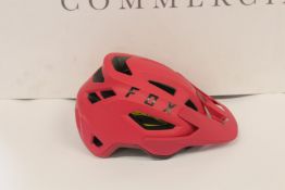 Two boxed as new Fox Racing Speedframe MIPS Helmets in teal and chilli (M).