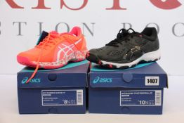 Two pairs of women's as new Asics trainers; Netburner Super FF (UK 6.5) and Netburner