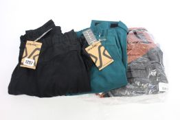 Three pairs of as new RVRC trousers; men's GPx Zip-Off (L) and two women's Norwand (S, XL).