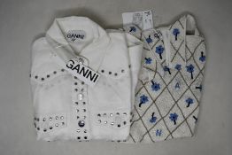 An as new Ganni Phantom shirt in white (32) and a beaded crop top (36).