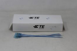 A pack of 100 TE Connectivity B-040-22-N Solder Sleeve with lead, Transparent Blue Coaxial
