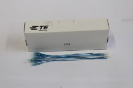 A pack of 100 TE Connectivity B-040-22-N Solder Sleeve with lead, Transparent Blue Coaxial