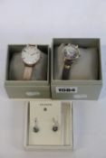 Two ladies as new Olivia Burton watches together with a pair of as new Skagen earrings.