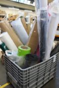 A stillage of miscellaneous rolls to include assorted plastics, Perspex and a mat.