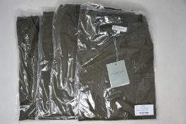 Four men's as new Richard James Saville Row dark olive pocket T-shirts (2 x M, 2 x L).
