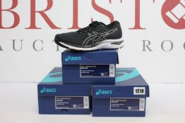 Three pairs of women's as new Asics Gel-Cumulus 22 trainers (1 x UK 4, 2 x UK 4.5).