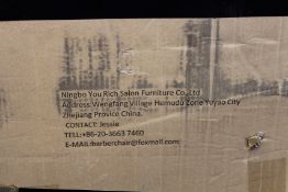 An unbranded barber/salon chair in white (Ref: YR-8006W, item untested).