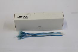 A pack of 100 TE Connectivity B-040-22-N Solder Sleeve with lead, Transparent Blue Coaxial