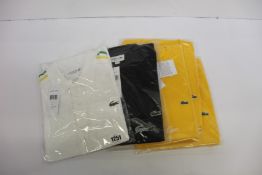 Two as new Lacoste Polo shirts (FR 3, 4) and four Lacoste yellow T-shirts (2 x Fr 4, 2 x Fr 5).