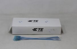 A pack of 100 TE Connectivity B-040-22-N Solder Sleeve with lead, Transparent Blue Coaxial