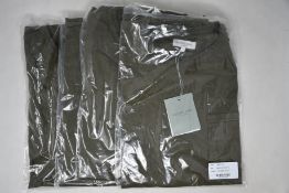 Four men's as new Richard James Saville Row dark olive pocket T-shirts (2 x M, 2 x L).