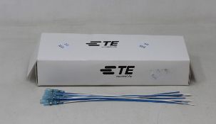 A pack of 100 TE Connectivity B-040-22-N Solder Sleeve with lead, Transparent Blue Coaxial