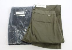 Two pairs of as new Wood Wood Marcus light twill trousers (1 x olive , 1 x navy both size 30 -