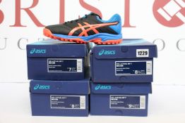 Four pairs of men's as new Asics Gel-Lethal MP 7 trainers (UK 6, 7, 7.5, 8.5).