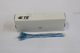 A pack of 100 TE Connectivity B-040-22-N Solder Sleeve with lead, Transparent Blue Coaxial