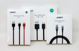 COLLECTION ONLY: Three boxes of assorted boxed as new Aukey cables to include USB 3.0A to USB C, USB