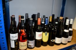 A shelf containing assorted wines to include Valentibus, Vino Di Sasso and Dealuri (Approximately 30