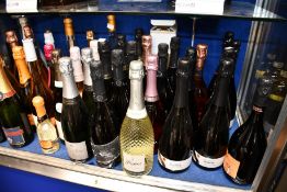A shelf containing assorted champagnes/prosecco to include Canti, Bottega and Weingut Stopper (