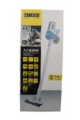 A new Zanussi Airwave Blue cordless rechargeable 130W, 1Ltr 3 in 1 hand stick vacuum cleaner (ZHS-
