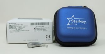 A boxed as new Starkey Summit BTE Power Plus 13 Hearing Aid in Sterling (REF: 64519-811).