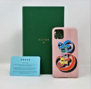 A boxed as new Chaos Pink Leather iPhone 11 Pro phone case (Box opened).