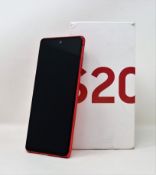A boxed as new Samsung Galaxy S20 FE 5G SM-G781B 256GB in Cloud Red (Box opened, UK plug and