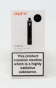 Six boxed as new Aspire PockeX Vape Kits in Black (Packaging sealed) (Over 18's Only).