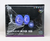 A boxed as new Cooler Master ML240L RGB CPU cooling unit in black (box damaged).