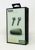 A boxed as new pair of Urbanista Paris True Wireless Earphones in Olive Green (Box sealed).