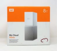 A boxed as new WD My Cloud Home 8TB Cloud Storage NAS Device (Serial: VGK8V9DG) (Box sealed).