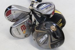 Five pre-owned golf clubs to include; a Callaway Epic Flash Star driver 12.0, two TaylorMade 5 and