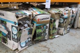 Five Garndena wall-mounted hose boxes (Items has some damage to plastics, viewing recommended).