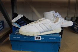 Three pairs of as new Adidas trainers; Forum Mid (UK 7.5), Burnden SPZL (UK 8.5) and Galaxar Run (UK