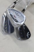 Two as new Callaway Jaws MD5 56 and 60 wedge golf clubs and an as new Mack Daddy CB 56 wedge golf