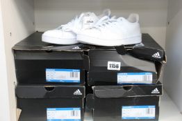 Five pairs of women's as new Adidas Advantage tennis trainers (2 x UK 6.5, 3 x UK 7, one pair