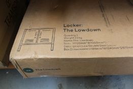 A boxed as new Mustard Made - The Lowdown television unit in olive.