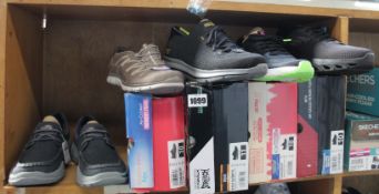 Five pairs of assorted as new Skechers footwear (One unboxed).