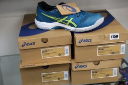 Four pairs of women's as new Asics Gel-Rocket 10 trainers (2 x UK 8, 1 x UK 9, 1 x UK 9.5).