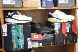 Five pairs of assorted as new Skechers footwear.