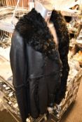 A women's as new French Connection Toscana black sheepskin/leather coat (S - RRP £900).