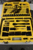 An as new cased set of Dewalt drive socket set for mechanics black chrome polish 184-piece.