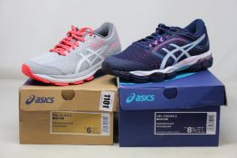 Two pairs of women's as new Asics trainers; Gel-Ziruss 3 (UK 6.5) and Gel-Glyde 2 (UK 4).