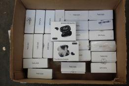 Twenty four TWS-S20 wireless headphones in charging cases.