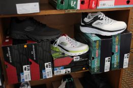 Five pairs of assorted as new Skechers footwear.