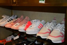 Four pairs of women's as new Adidas trainers; Superstar (UK 8), Nizza Platform (UK 4), Multix (UK 7)