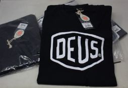 Six as new Deus Ex Machina Shield T-shirts in black (S, M, L, XL, XXL, XXXL - RRP £32 each).