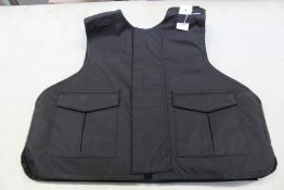 A Safe Guard Armour Patrol 1 tactical armour vest in Black, with a detachable 'Public Safety' Velcro