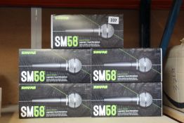 Five Shure SM58 Dynamic Vocal Microphones.